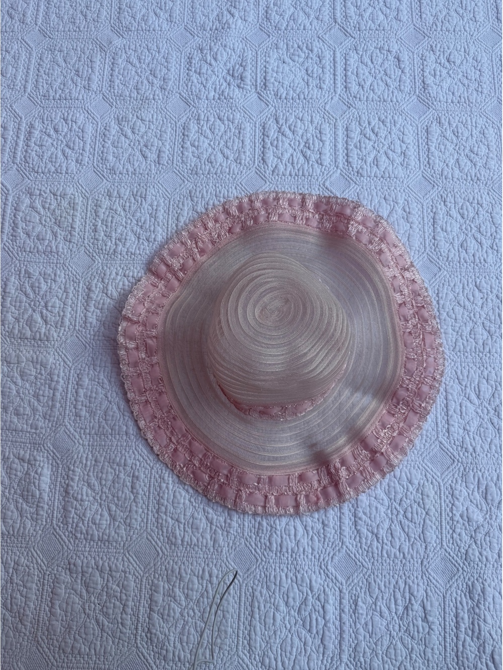 Vintage Pink and White Wide Brim Sun Hat with Ribbon Trim